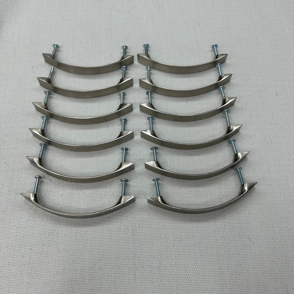 Vintage Silver Drawer Pulls Set of 12 4" Centers Curved Arched Cabinet Hardware